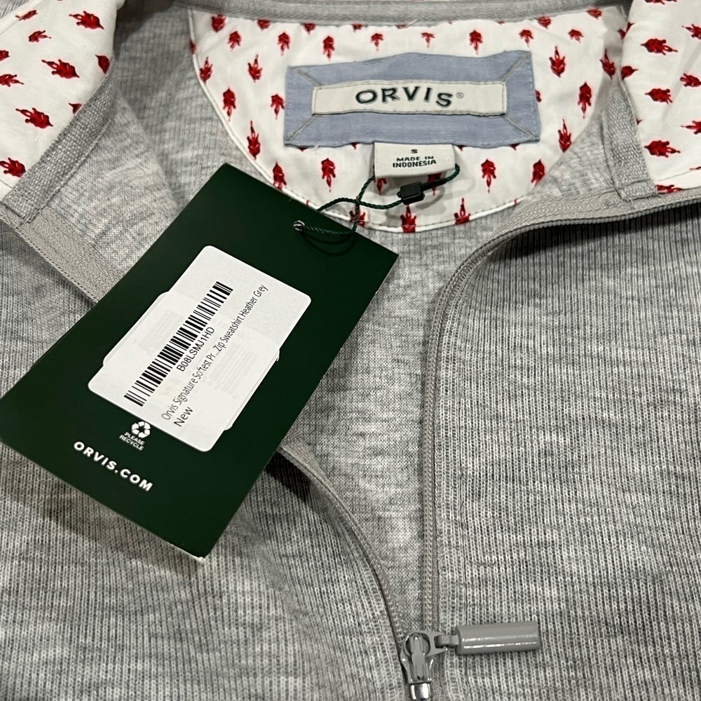 NWT Women’s Orvis Small Gray Quarter Zip Sweater Pattern Cuff Collar Rose Tree - Picture 8 of 10